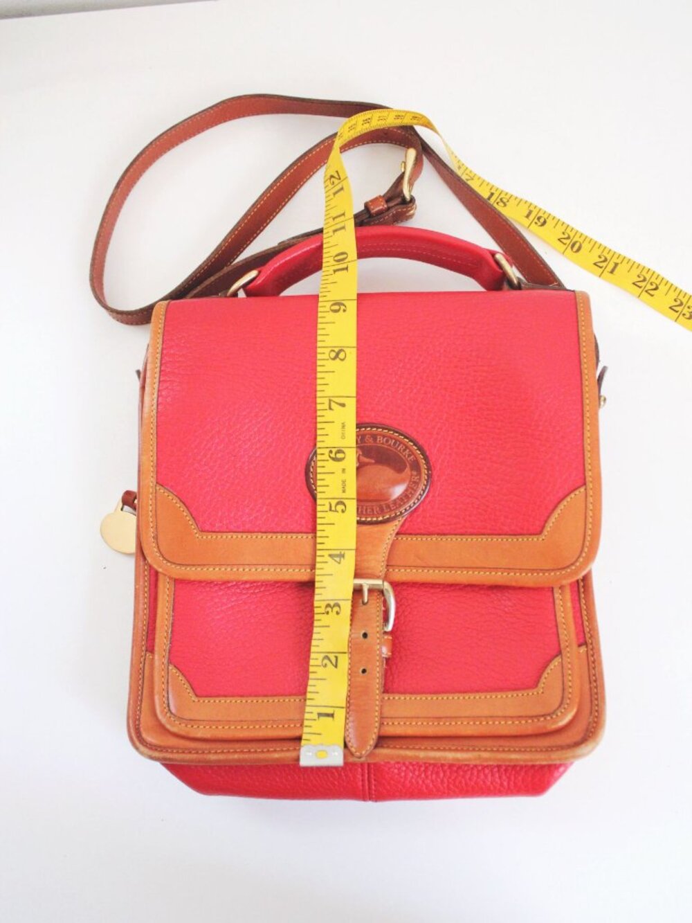 Dooney & Bourke Red & Tan Leather Vintage Crossbody Satchel Handbag With Adjusta - Picture 8 of 9